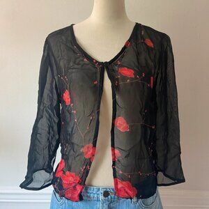 Sheer black & red floral cardigan